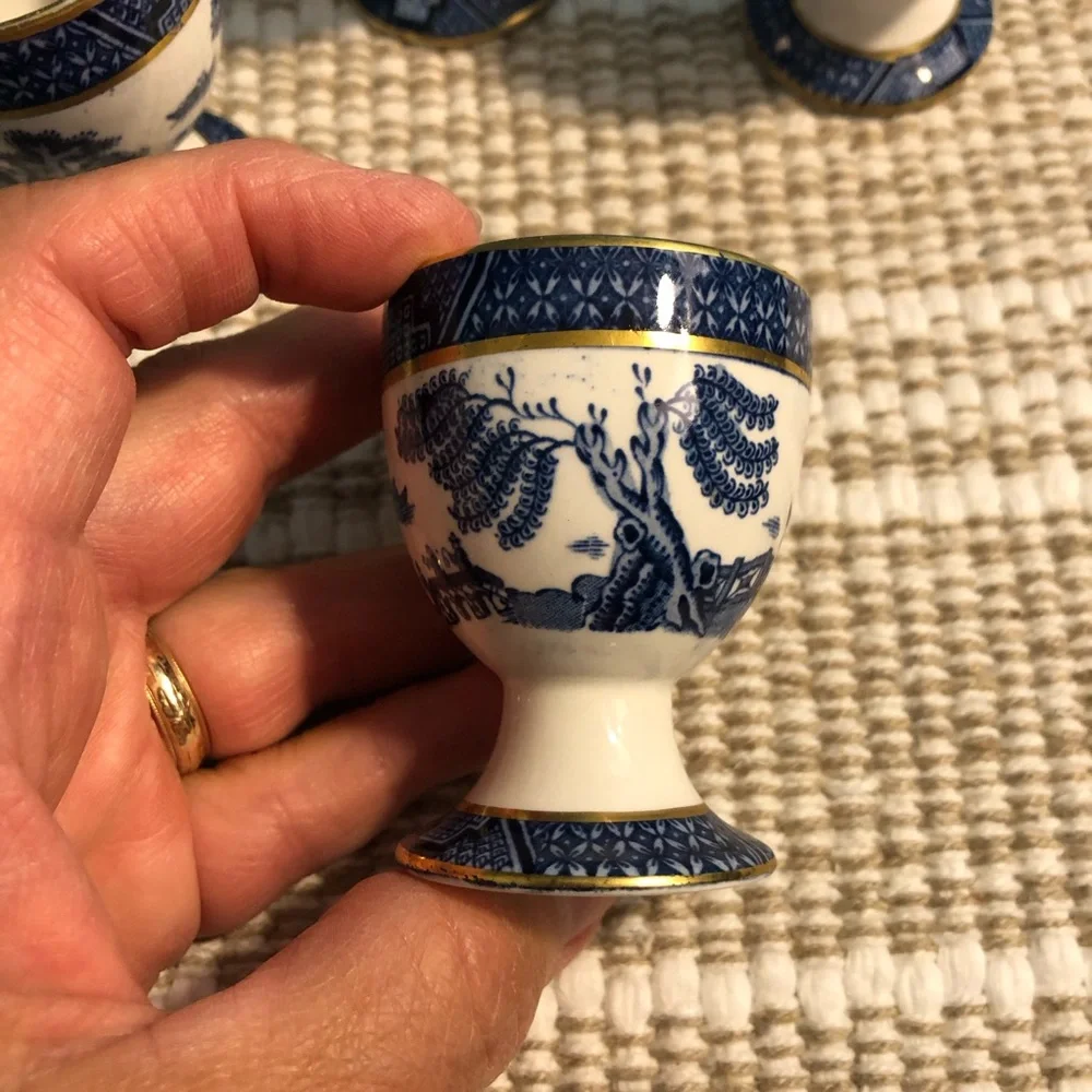 Vintage Booths England blue  and White Porcelain Egg Cups w Gold Trim - Set of 4